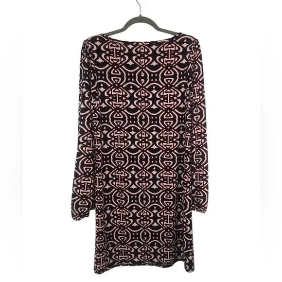 Laundry by Shelli Segal Black and Navy Geometric Dress Gathered Bell Sleeve - Picture 2 of 9